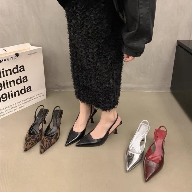 Sexy Pointed Leopard Print Fine Heel Single Shoes Women's Spring and Summer New Shallow Mouth Versatile One-word Buckle Sandals