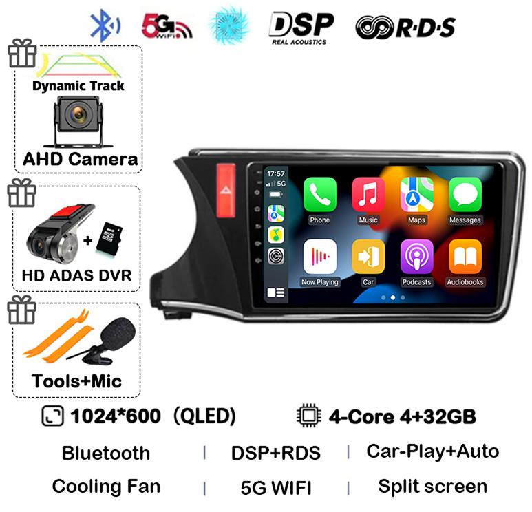 Android 14 Carplay Auto Car Radio For Honda CITY 2014 2015 2016 2017 2018 2019 Multimedia Stereo Player GPS 4G+WIFI 360 Camera