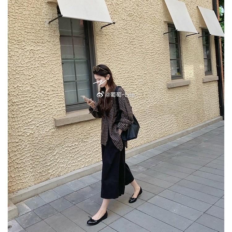 Grape Mother, the Same Oil Wax Feeling Washed Horse Skin, Small Round Head Bow, Shallow Mouth Single Shoes, Women's Versatile Ballet Flats