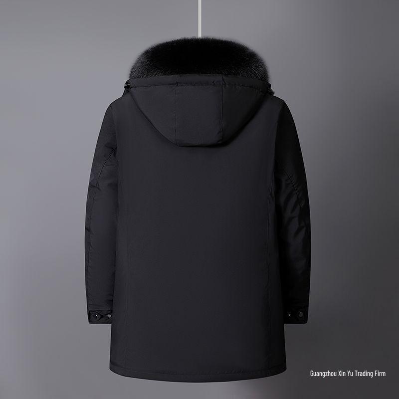 2025 Men's Mid-Length Winter Parka: Warm Down Jacket with Detachable Liner for Middle-Aged and Elderly Dads