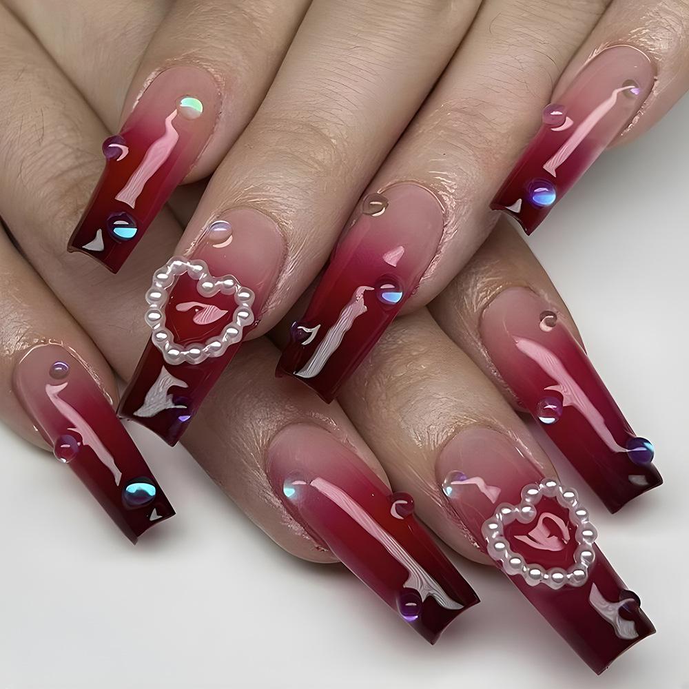 Long T-Point Diamond Jelly Glue False Nails - Press-On Nail Art Tips