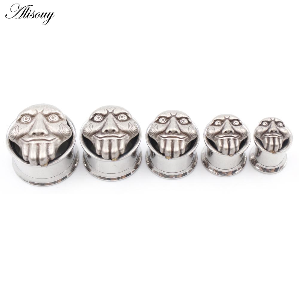 

Alisouy 2PCS Нержавеющая сталь Fear Face Резьбовые ушные туннели Заглушки Расширитель Расширитель Расклешенные Измерители Серьги Пирсинг Украшения для тела 10mm