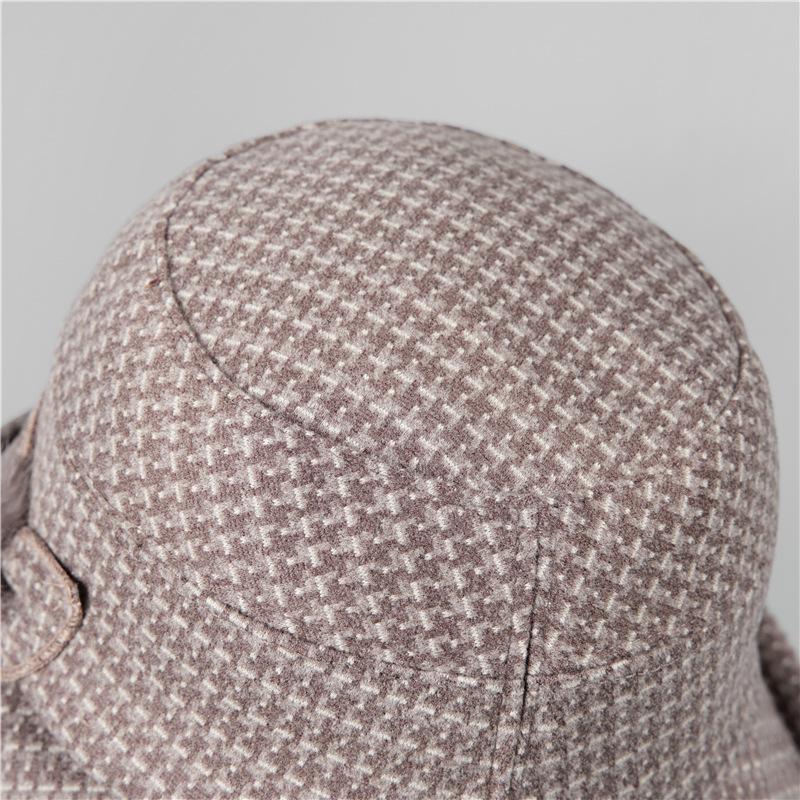 Middle-aged and elderly women autumn and winter fisherman hat versatile elderly mother hat woolen warm grandma plaid basin hat