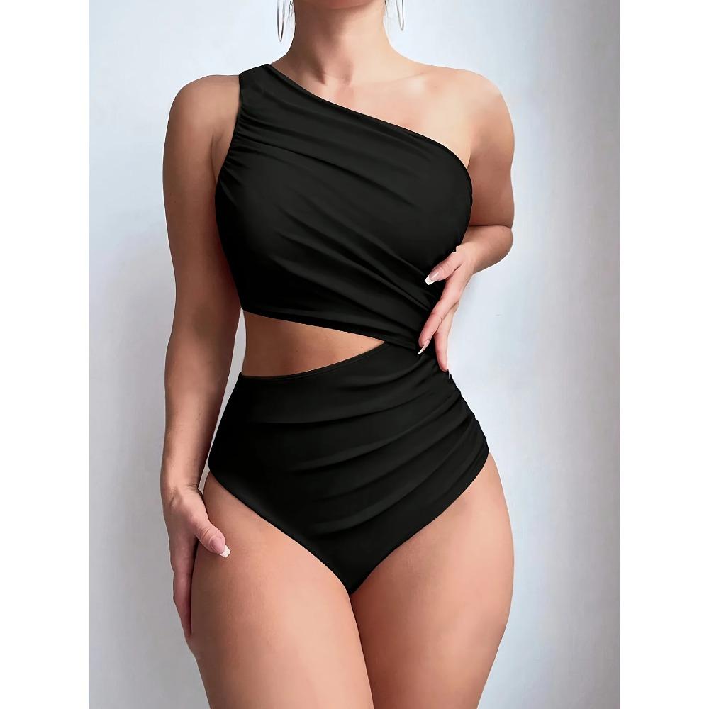 Ein Set Sexy Einfarbig Hohl Jumpsuit Strand Einseitig Damen Badeanzug