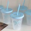 Kawaii Wasserflasche Ästhetischer Tumbler Für Eiskaffee Saft Tee Niedliche Schleife Plastikbecher Mit Strohhalm Deckel Tragbare Trinkflasche