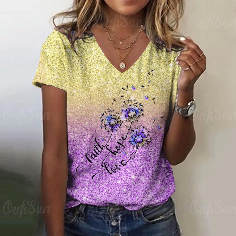 2024 New Women T-shirt Floral Print Shirt Design Plus Size Top Summer Women's Trend Clothing Fashion Short Sleeve V-Neck Tees