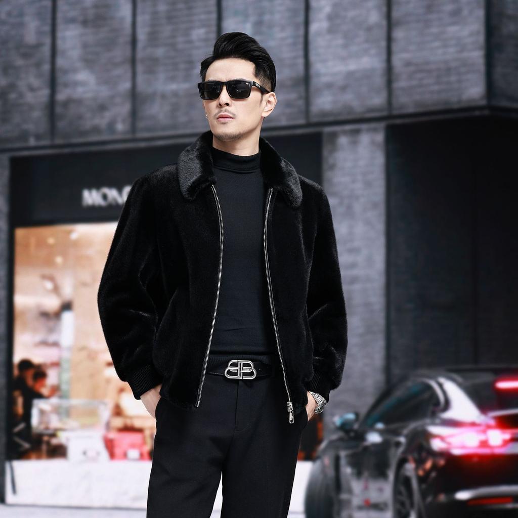 Golden Mink Fur Coat, Men's Jacket, Winter Lapel Imitation Mink Fur, Haining Mink Coat, Warm Men's Thick