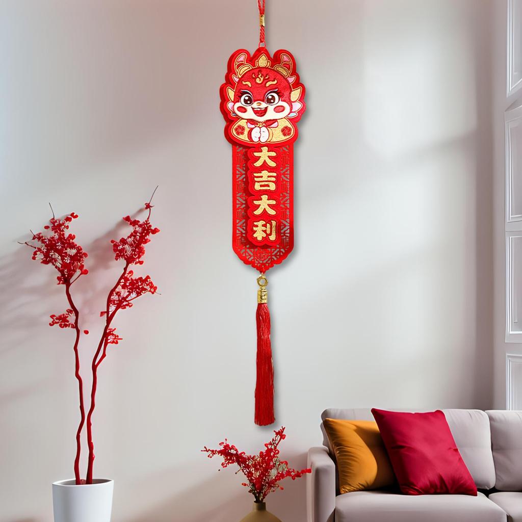 Chinese Dragon New Year Hanging Ornament Classic Elements Spring Festival Blessing Words for Home Office Decor Accessory