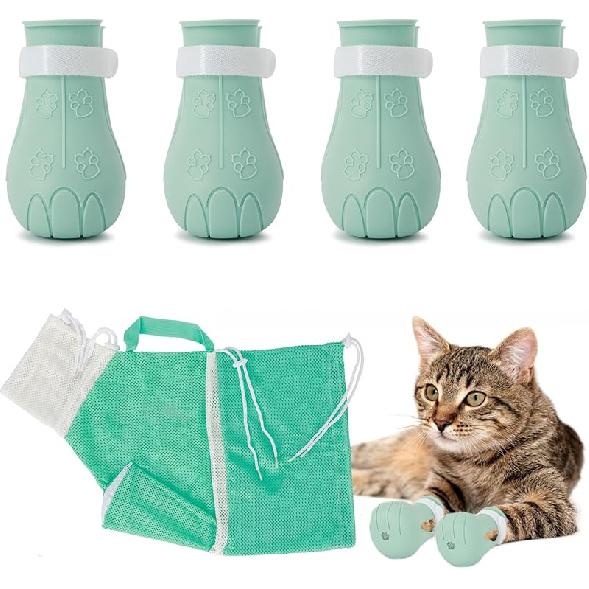 4Pcs Cat Boots for Cats Only Paw Covers Protectors Claws Shoes Paws Wound Boot Silicon Anti Scratch Cat Mittens for Bathing, Nail Clipping, Ears