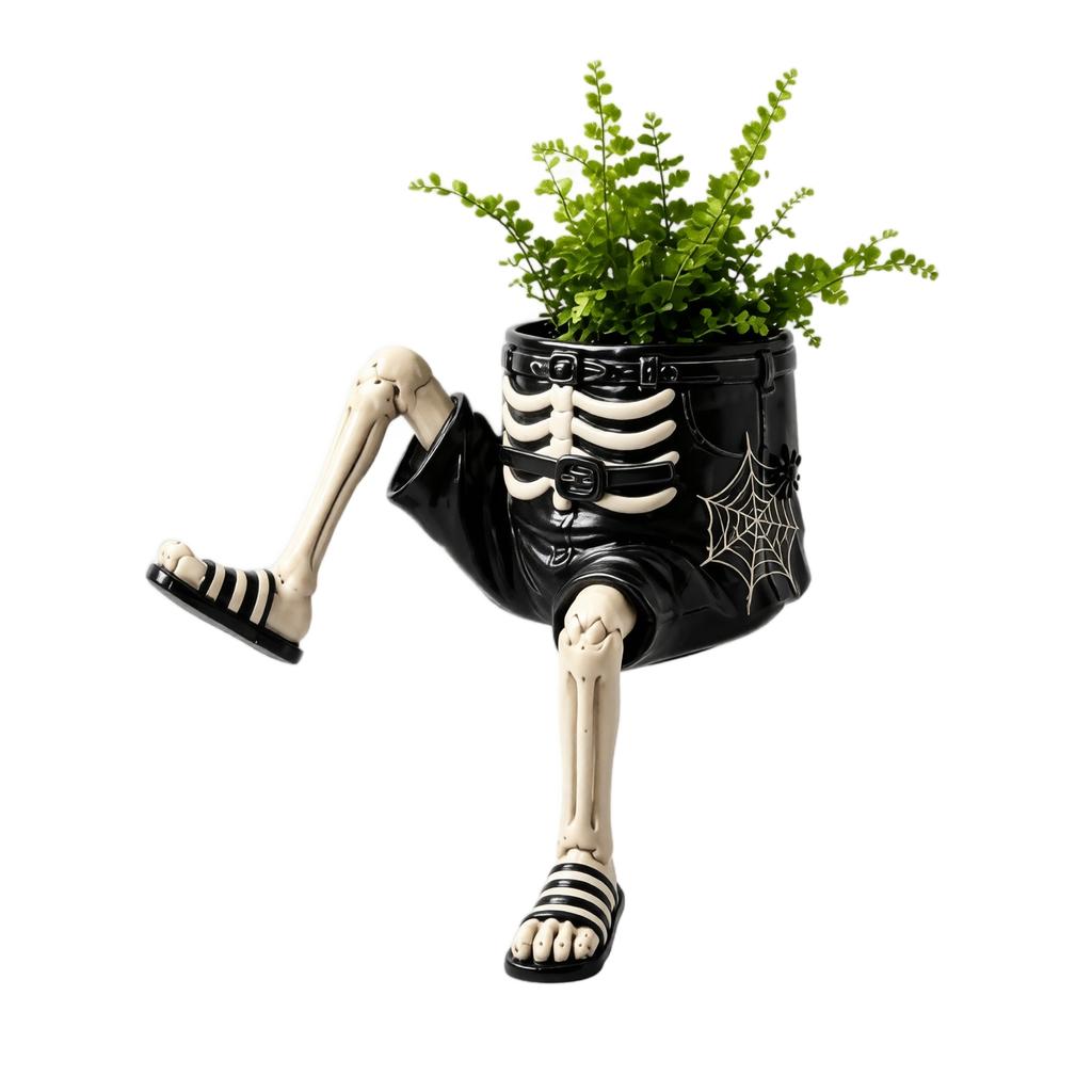 Halloween Resin Planter with Quirky Sitting Character and Dangling Legs for Indoor Home Decor