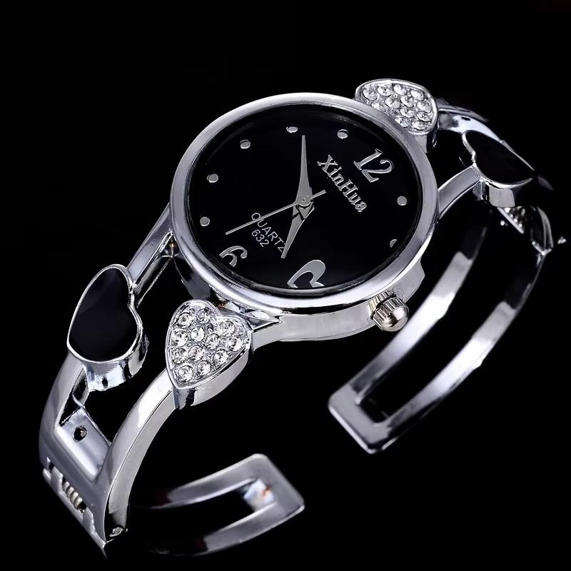 Fashion Elegant Women‘s Stainless Steel Bracelet Bangle Flower Lover Heart Shape Wristwatches Female Best Gift Clock Relogios