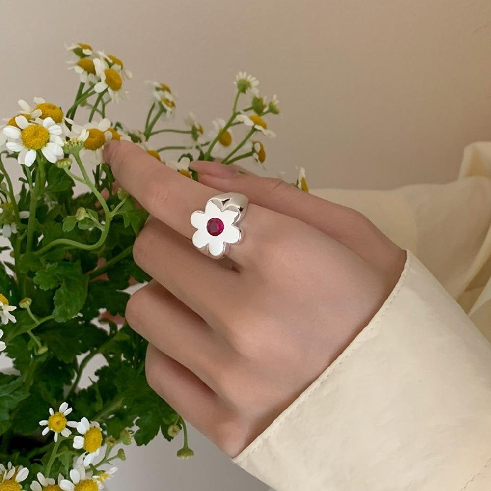 Persönlichkeit Süße Blume Glatte Oberfläche Öffnungsring Trend Breiter Rand Zeigefingerring für Damen Korea Mode Schmuck Geschenke