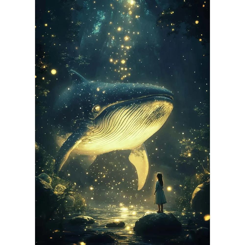 Dreamy Whale Posters Magical Serene Night Surreal Surrounded By Stars Prints Canvas Painting Art Wall Pictures Home Room Decor