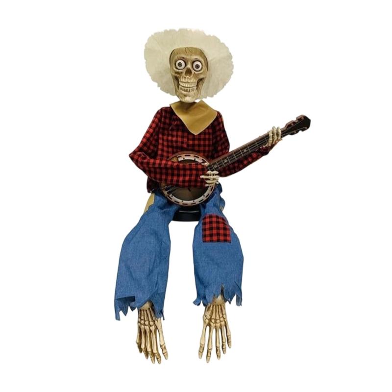

Halloween Banjo Playing Skeletons Decorations Outdoor/Indoor Halloween Party Decors Animated Skull with Light Up eye