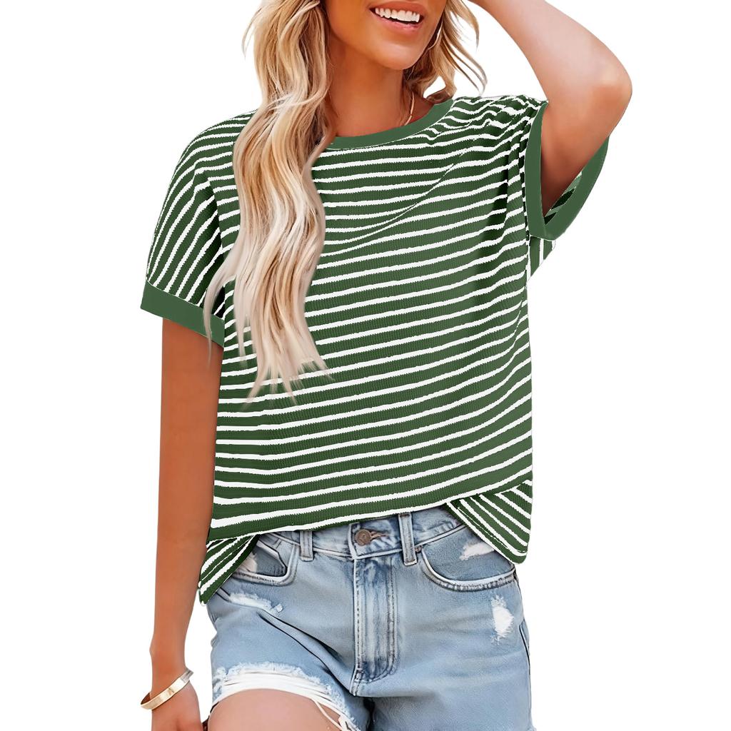 Dames Casual Gestreept Gebreid Top met Korte Mouwen