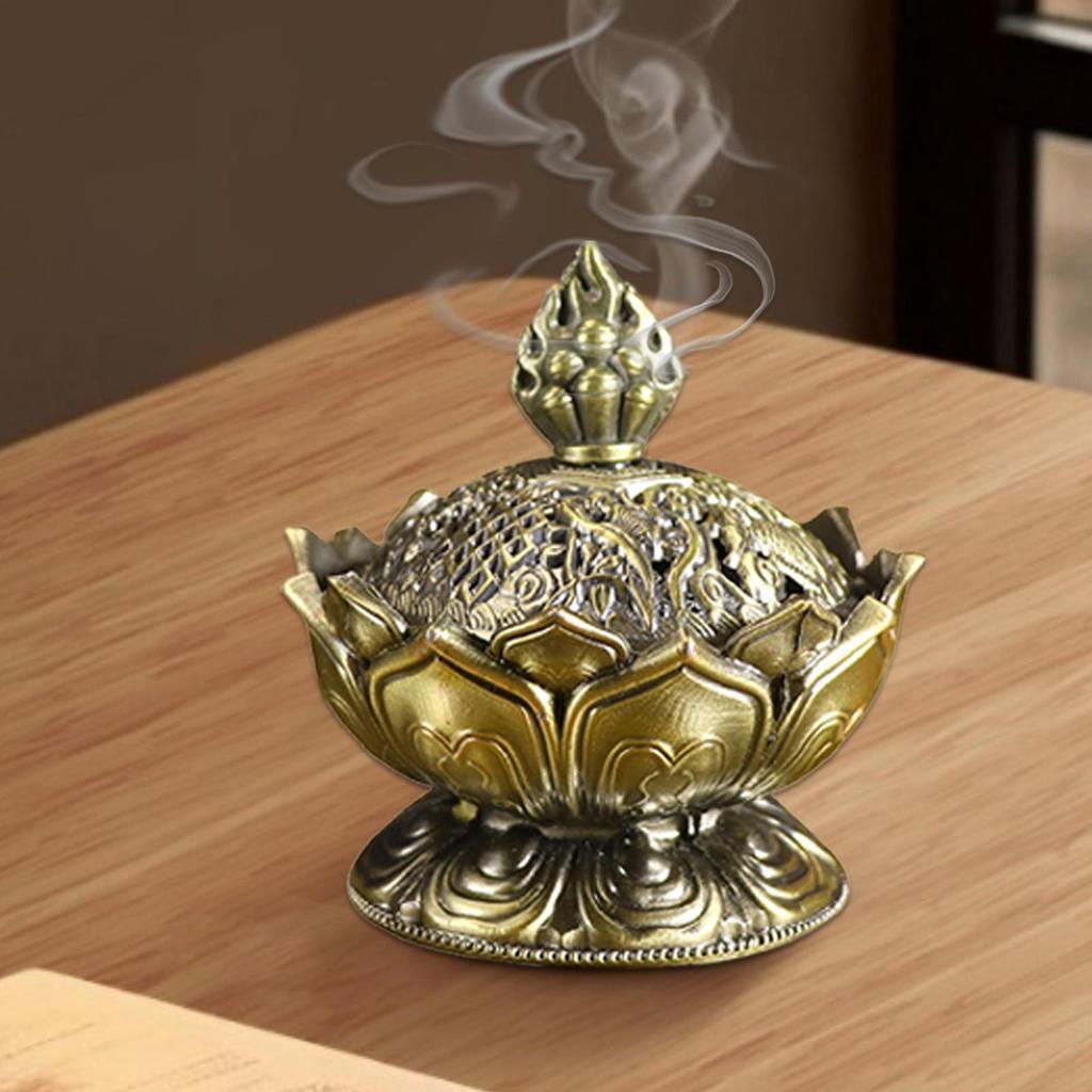Lotus Incense Burner Air Purification Aromatherapy Base Stand Mini Sandalwood Censer Incense Metal Craft Home Decoration