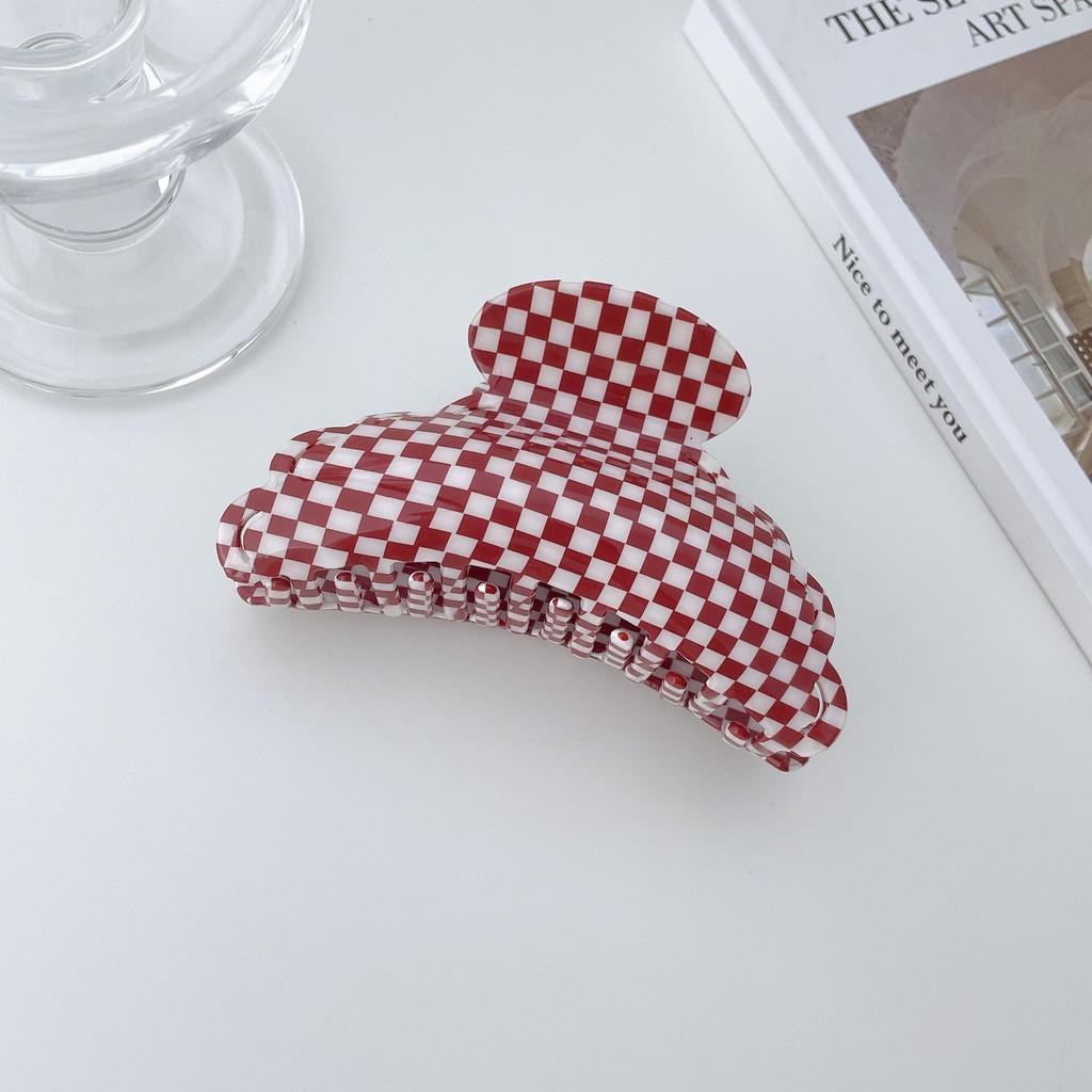 Vintage Plaid Series Red And White Hair Clamps For Women Handmade Pvc Fashion Accessories