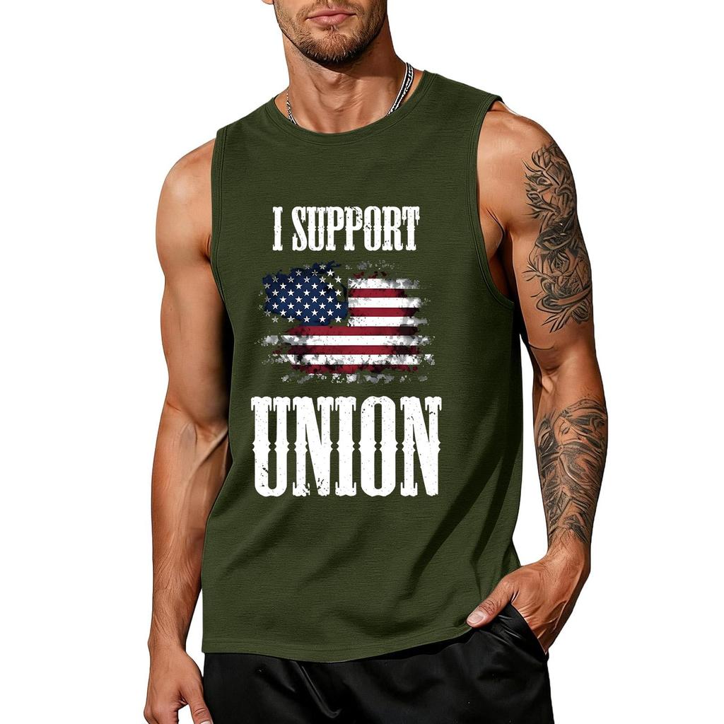 Men's Sleeveless Casual Tank Top Labor Day Graphic Shirt Support Union Printed Muscle Tee Comfortable Fit