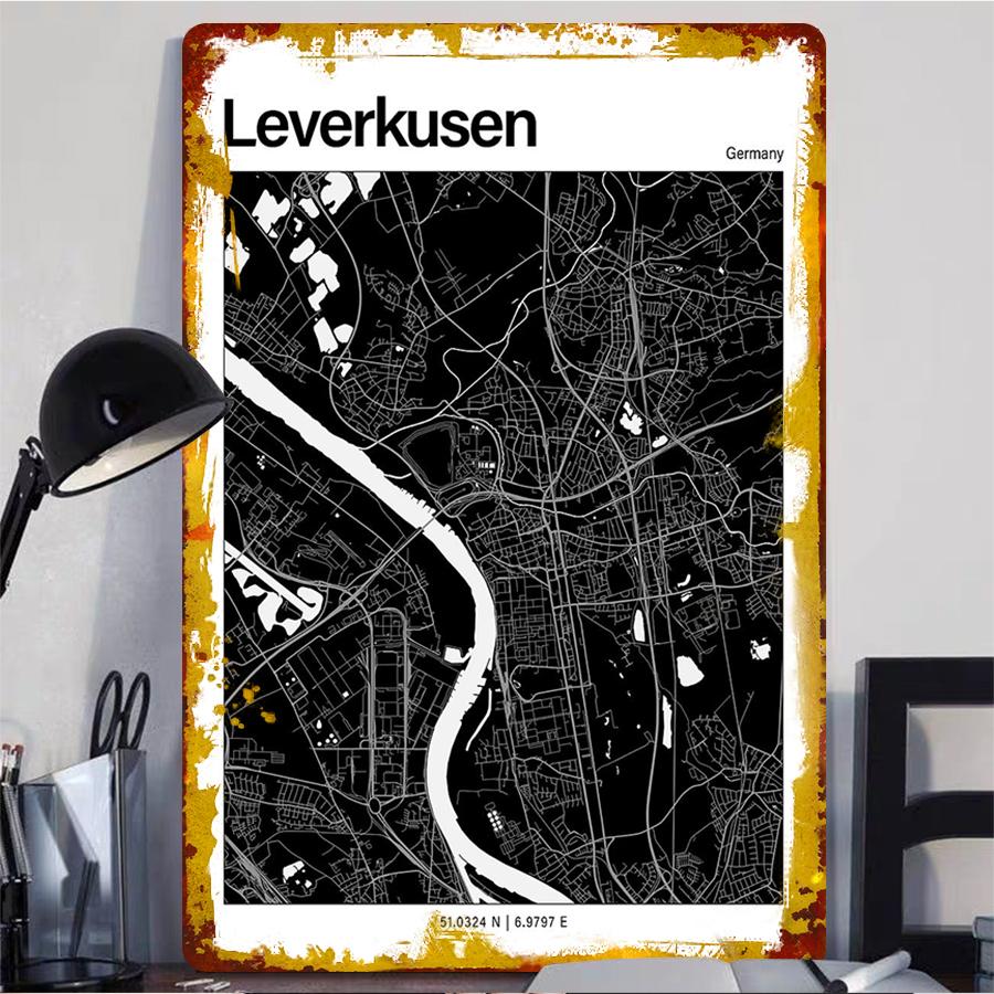 Leverkusen Germany City Map Metal Wall Art Modern Home Decor Minimalist Poster for Office Living Room Decoration