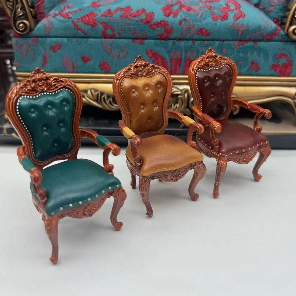 Vintage Style Dollhouse Chairs 1/12 Scale Doll Dining Chair Miniatures Furniture  Scene Model