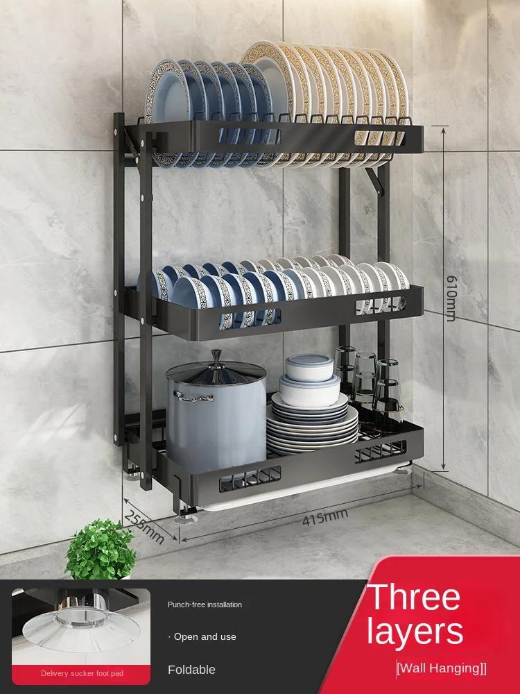 Wall Mounted Dish Drying Rack, Stainless Steel Hanging Bowls Drainer with Cutlery Holder, Drainboard, Plates Cups Storage Shelf