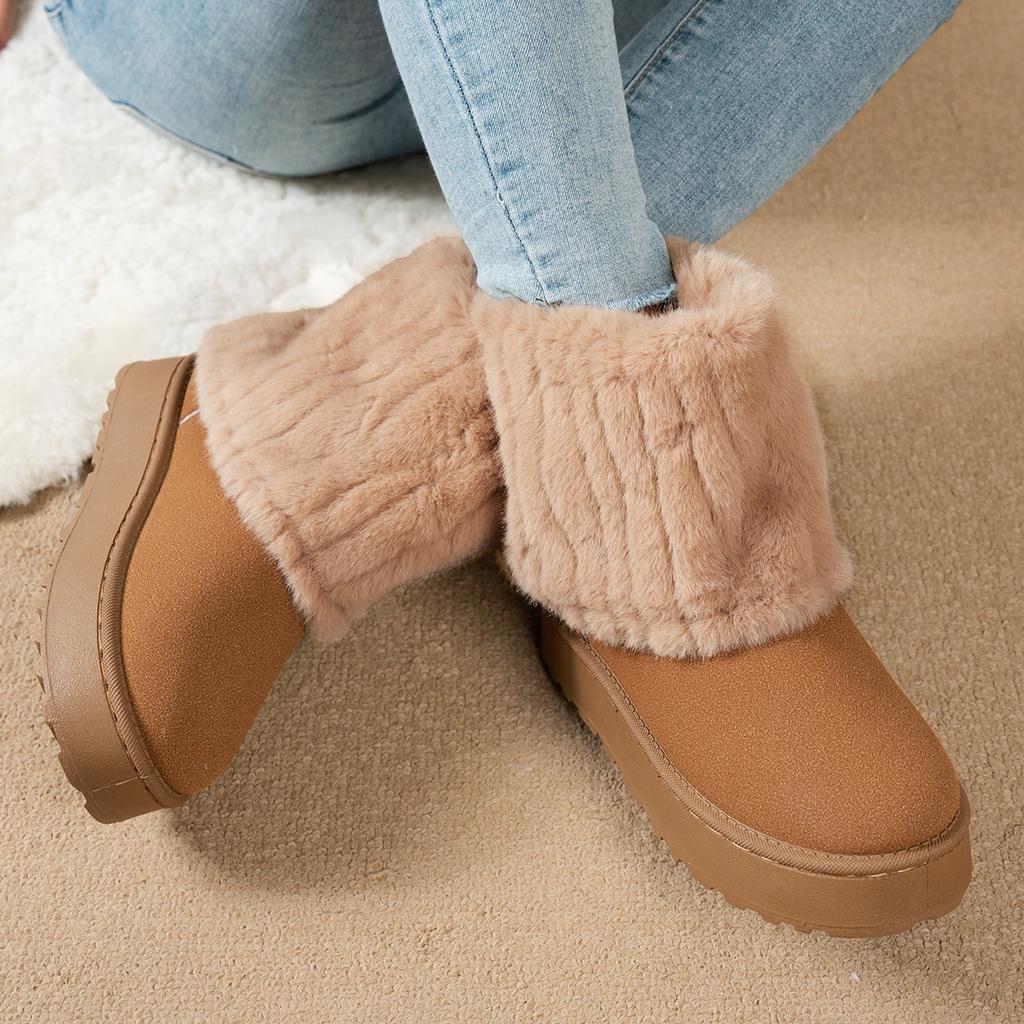 Fashion hick Base Short Shoes Warm Women Snow Boots Fleece-Lined Boots Winter 2025 New Lightweight Solid Color Integrated Fur Boots T