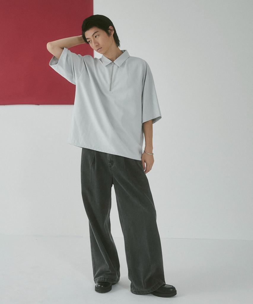 WEGO Kortermet Semsket Sommer Enkel Løs Oversized Koreansk Ensfarget Størrelse Lys Grå Herre Halv-Glidelås Skjorte, Topp, Klær, Streetwear, Casual, Passform, Skjorte,