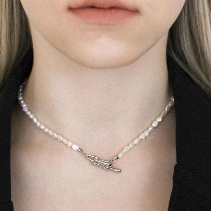 

LAZYDAWN toggle pearl necklace N043 silver & pearl