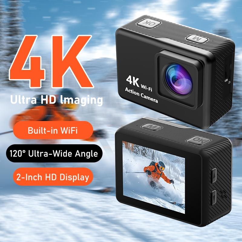 4K Ultra HD Action Camera with WiFi 30M Waterproof Sport Camera 2.0" Screen 900mAh Battery for Outdoor Cycling Diving Vlog