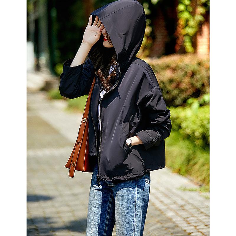 Hooded zipper trench coat women's clothing spring and autumn new loose temperament short age-reducing design jacket tide