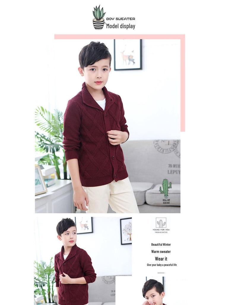Children's High Neck Wool Cardigan - Warm Knitted Sweater for Autumn/Winter, Sizes 2-11 Years