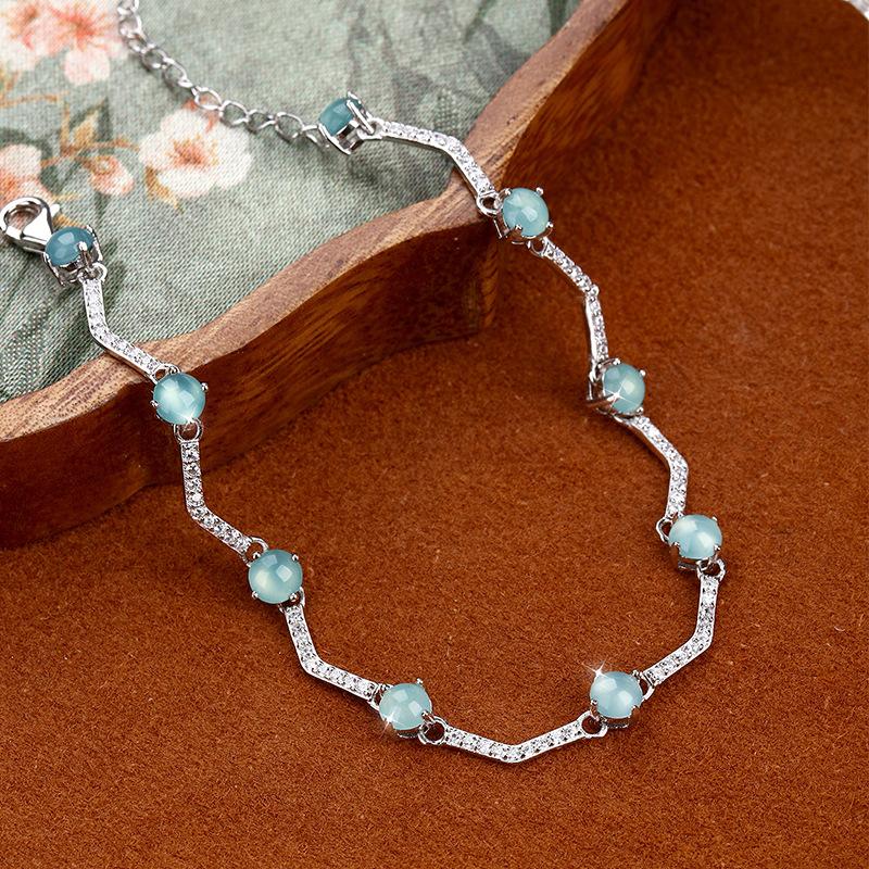 S925 silver inlaid with high ice quality ice transparent natural dangerous material blue water jadeite bracelet light luxury daily jewelry gift