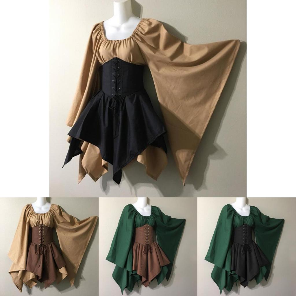 Elegantes Mittelalterliches Damen Waldelfen Feenkleid Korsett Set Perfekt für Halloween