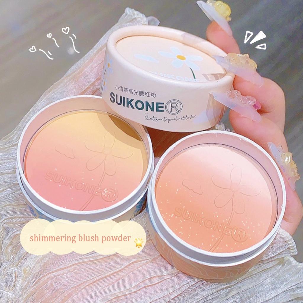 Grapefruit Shimmer Blush Powder Palette Face High Gloss Gradient Orange Cheek Rouge Powder Makeup Brighten Highlight With Puff