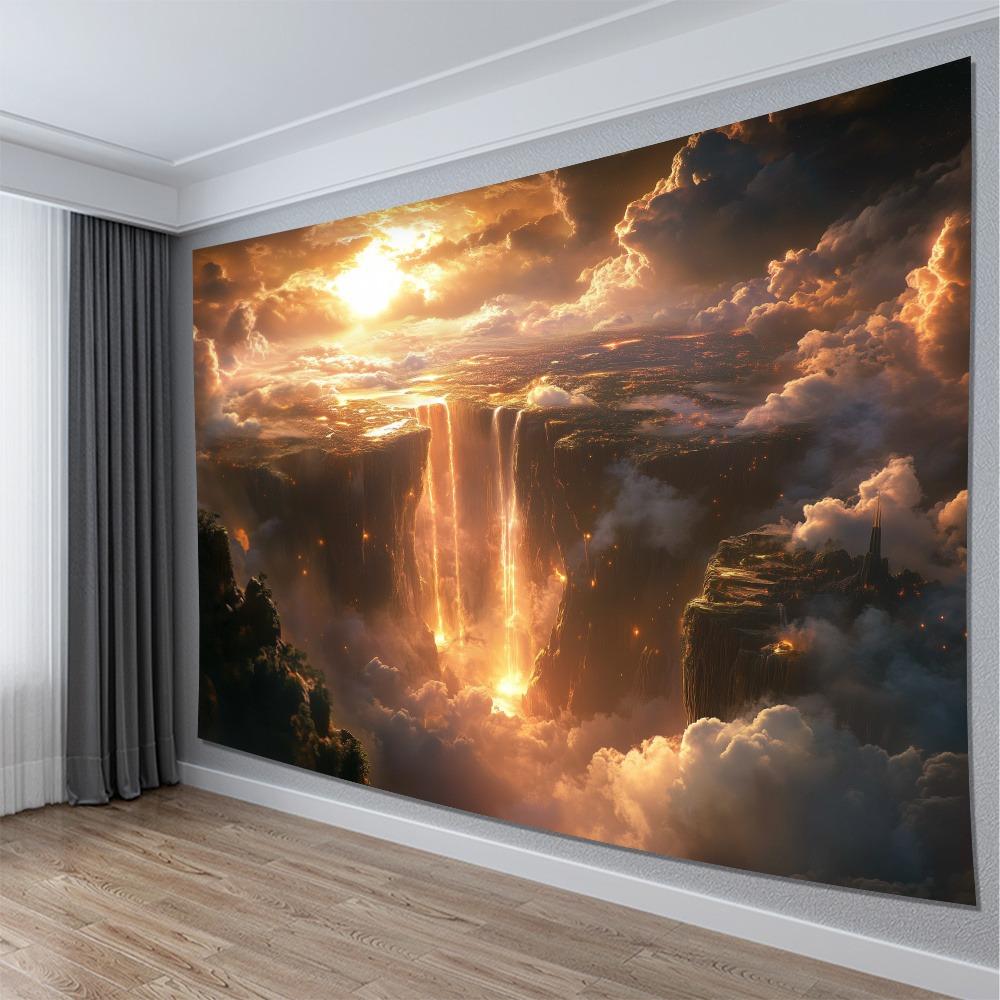 Misty Alpine Peak Above Clouds Tapestry: Serene Mountain-Themed Wall Hanging for Home Decor