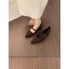 Korean version of versatile evening wind suede pointed single shoes women's 2025 new one-word with light mouth low heel thick heel commuter shoes