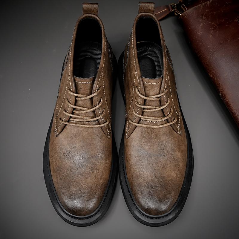 Fashion Italian Men Casual Leather Boots High Quality Outdoor Casual Lace-Up Dress Business Shoe Comfy Fashion Flat Designer Oxford Shoe