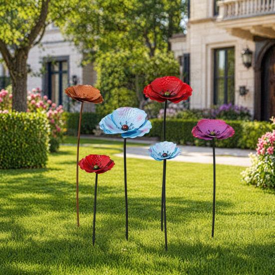 Yousheng 2Pcs Metal Flowers for Outside, Decorative Garden Stakes, Flower Bed Decor Plant Stakes, Metal Art for Outside, Outdoor Yard Art for Lawn