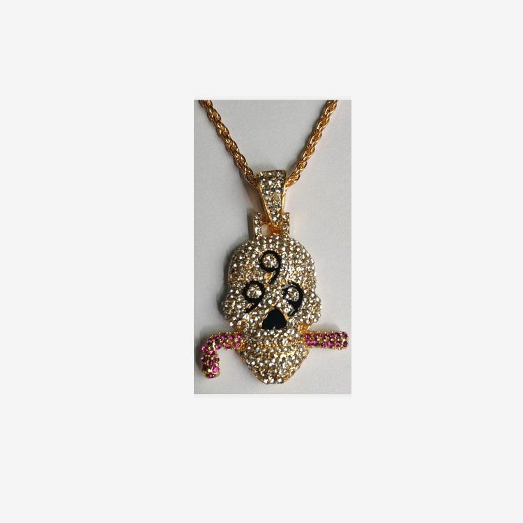 European and American Personalized Gold and Silver Trendy Brand Skull Pendant Micro Inlaid with Zircon Mens Necklace Accessories