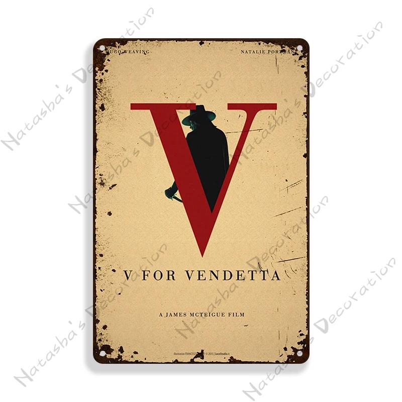 V for Vendetta Classic Movie Decorative Plate Metal Plate Vintage Poster Metal Tin Sign Cafe Garage Wall Decor Metal Plaque