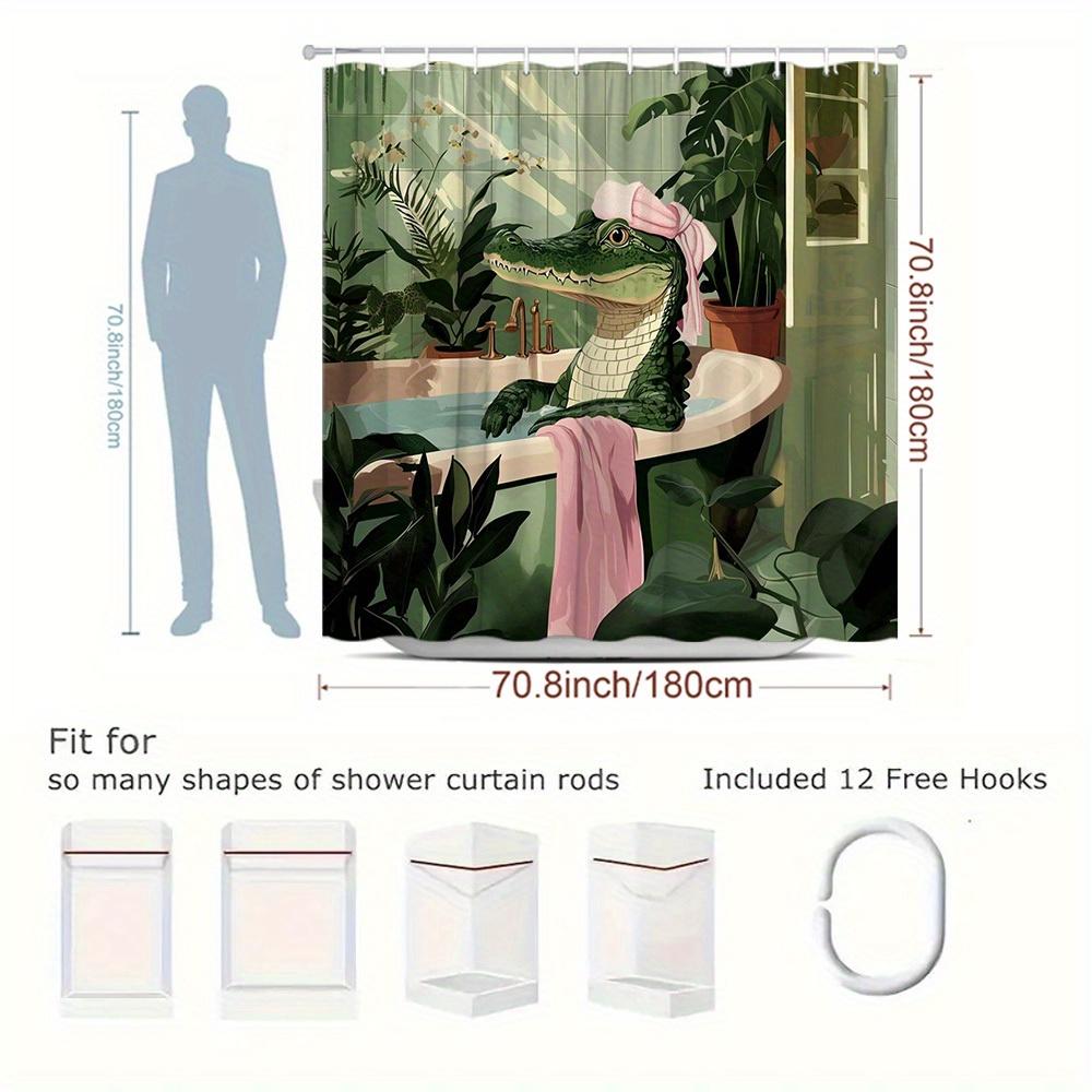1pc Funny Alligator Pattern Shower Curtain Plant Theme Bathtub Partition Hanging Curtain Suitable for Bathroom Decoration Polyes