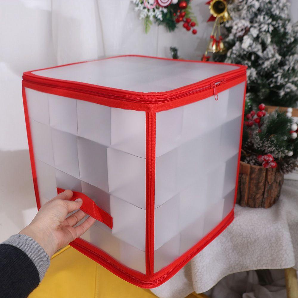 64-Grid Baubles Storage Box Folding Translucent Christmas Ball Storage Containers Dual Zipper with Lid Xmas Ornament Storage Box