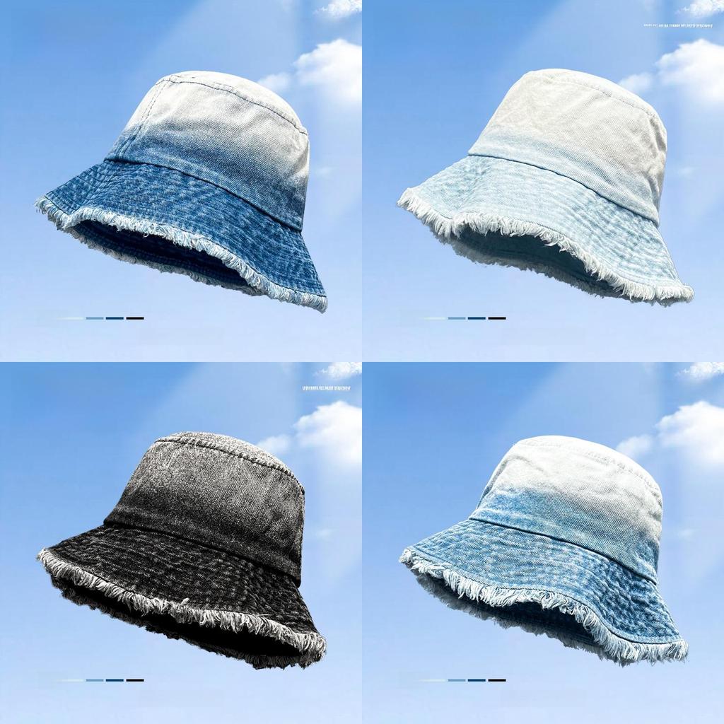 Vintage Denim Fisherman Hat With Wide Brim For Sun Protection And Sunshade In Spring Autumn Style