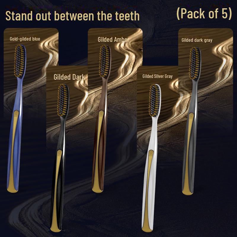 GYN [Lot de 5] Brosses à dents à tête longue souples et moyennes pour adultes avec manches colorés