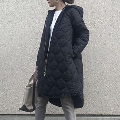 Zimowa Moda Damska Zapinana na Zamek Długa z Kapturem Bawełniana Pikowana Kurtka Casualowa Gruba Ciepła Parka Płaszcz Odzież Wierzchnia