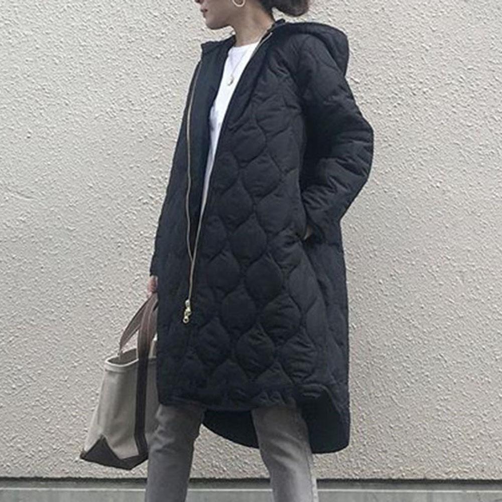 Women's Winter Long Sleeve Hooded Zippered Medium-length Warm Coats