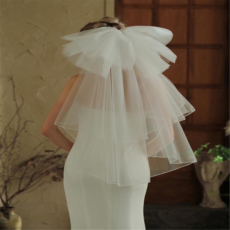 Bridal Veil Bride Mantilla Oversized Bowknot Double Layer Veil Elaborate Hair Accessory for Parties Proms Masquerade