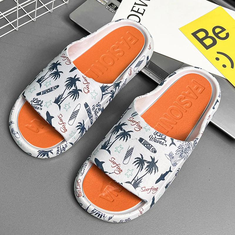 

Fashion Plus Size Men Slippers EVA Sole Indoor Exposed Toe Flip Flops Beach Shoes Fashionable Women Thick Soled Cartoon Letter Slippers 38