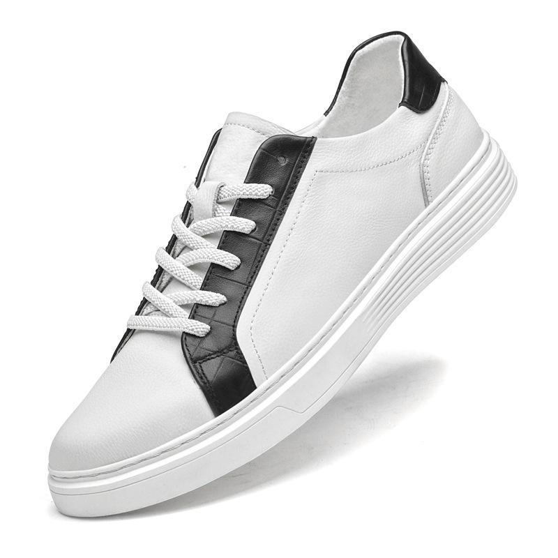 Men's Genuine Leather White Sports Shoes: Trendy, Breathable, Versatile British Casual Style.