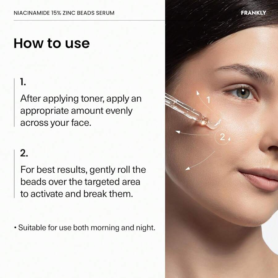 FRANKLY Niacynamid 15% & Serum z Kuleczkami Cynku 30ml : Pielęgnacja trądziku i ciemnych plam, kontrola sebum, wyrównana tekstura skóry i blask | Wegańskie i nietestowane na zwierzętach